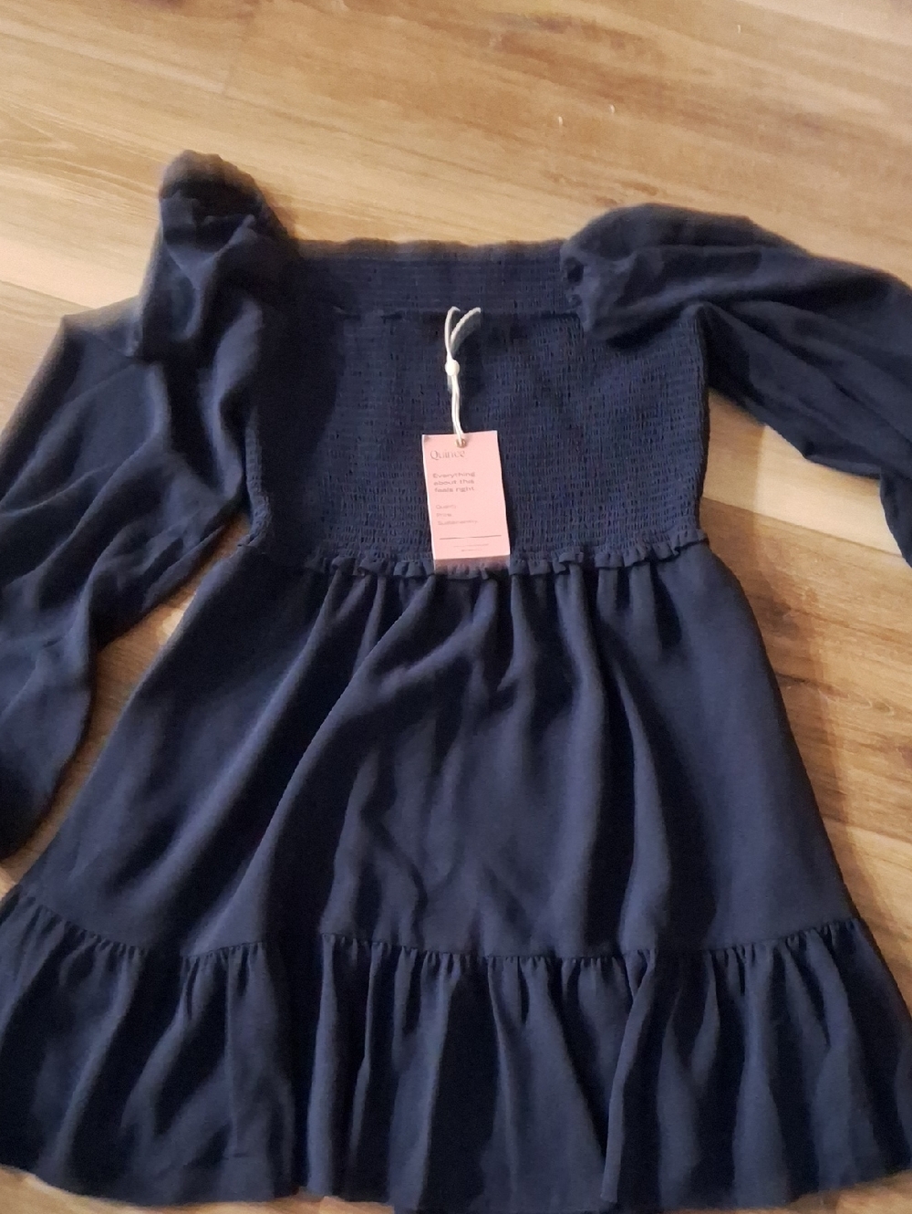 Quince Chiffon Smocked Mini Dress Navy S NWT - Picture 2 of 3